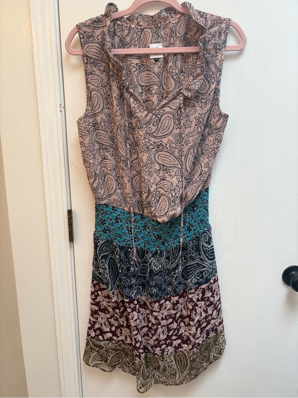 CAbi Sleeveless Paisley Tiered Tunic Dress - Pink, Teal, Navy, Burgundy, Olive